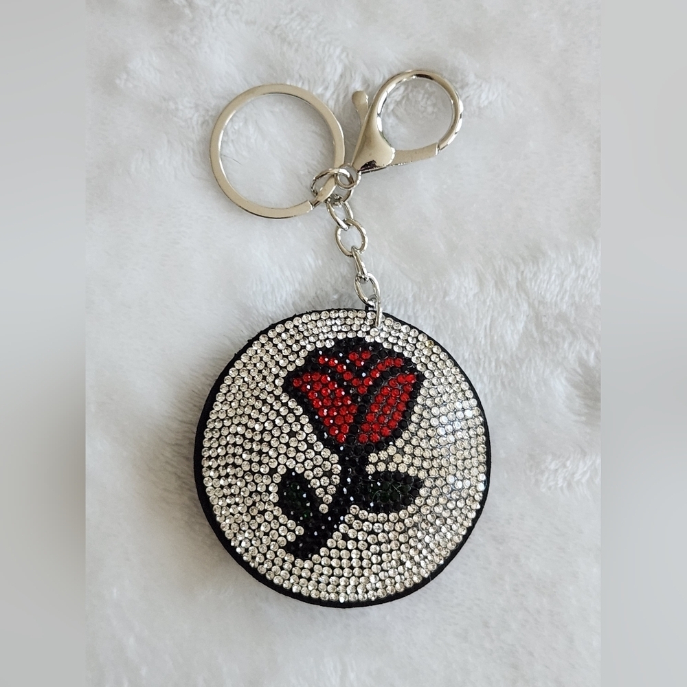 Elegant Rose Keychain with Silver Accents Bag Charm